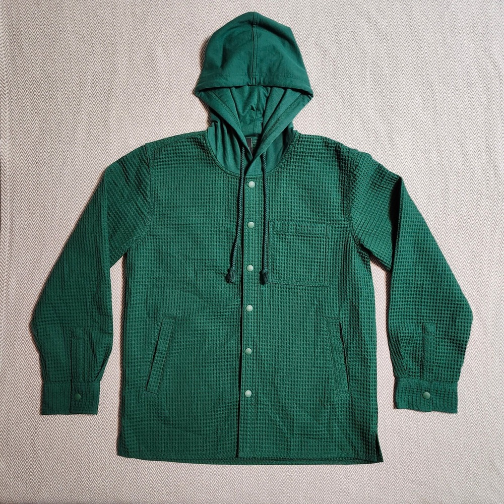 Original Use Mens Waffle Knit Hooded Snap Front Shirt Jacket Green Small NWT